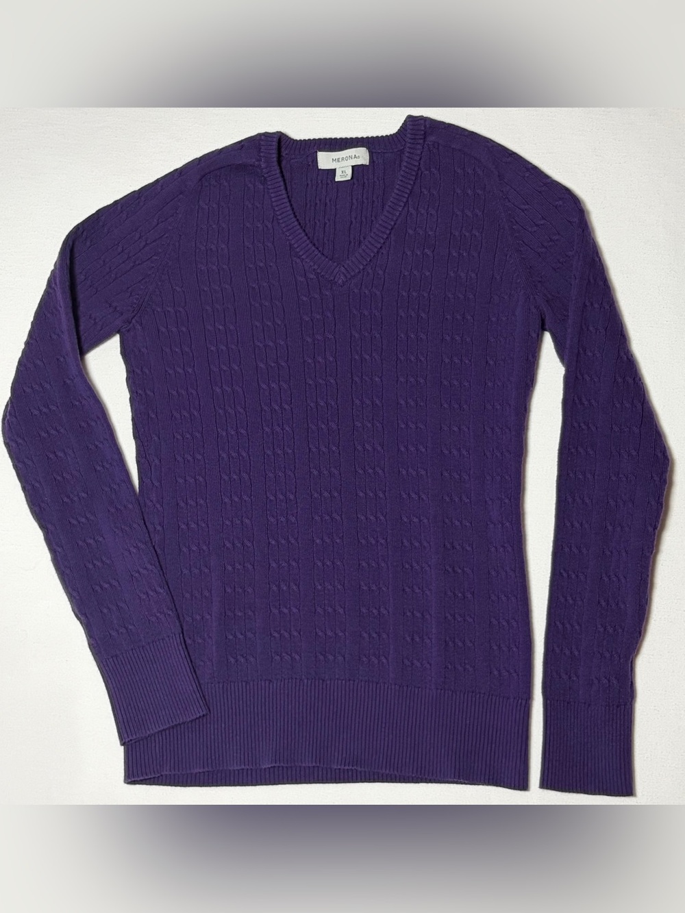 Merona Classic Texture Cable Knit V Neck Sweater Womens XL Purple Y2K Style Prep